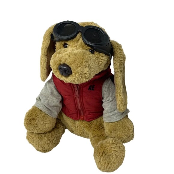 AE Dog Plush Goggles 14 inches Red Zipper Vest Cuddly Soft Toy Stuffed Animal - Picture 12 of 13